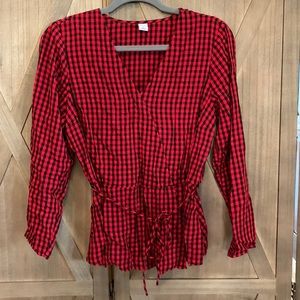 Red Black Buffalo Plaid Top with Tie Waist - size Small